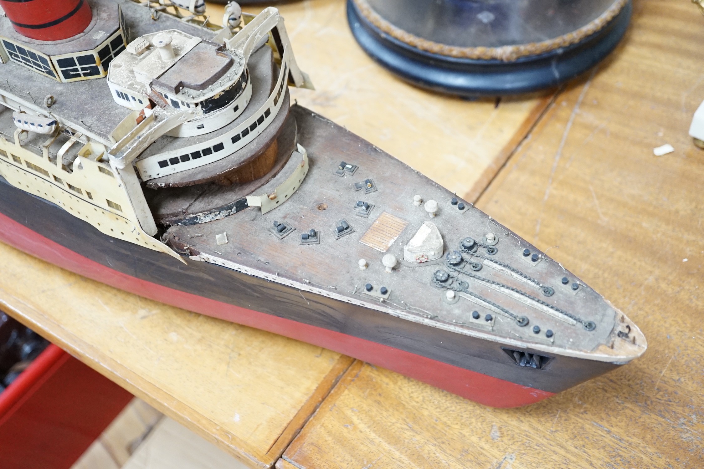 A large scratch built model, Queen Elizabeth ocean going liner, 105cms long